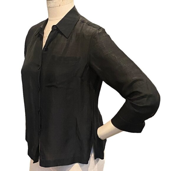 Coldwater Creek Linen & Silk Button Up Top Sz PS Black #227L - Picture 5 of 12